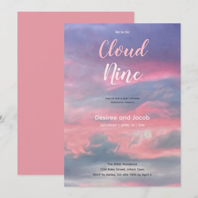 Cloud Nine Girl Pink Blue Baby Shower Invitations (Devant / Derrière)