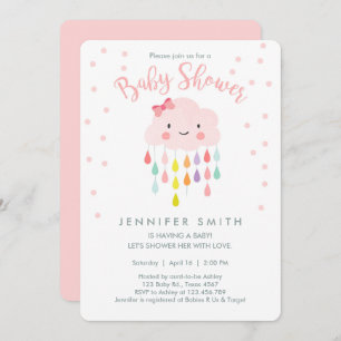 Cloud Raindrops Invitation Baby shower fille rose