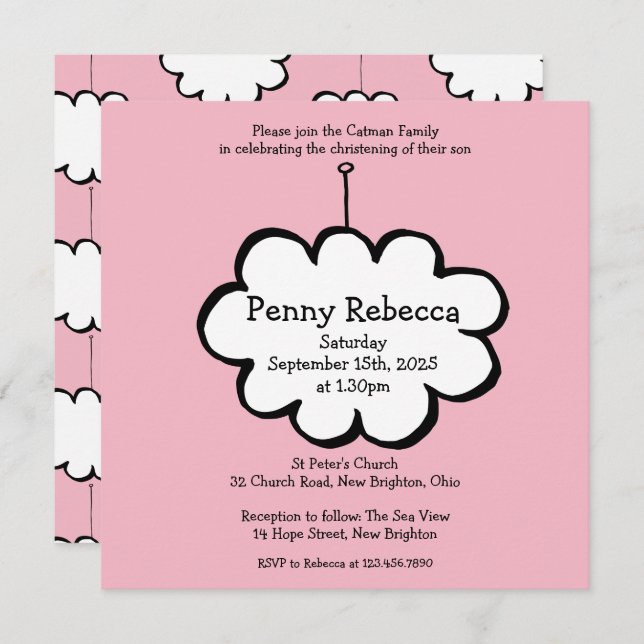Cloud sur une invitation à baptiser à cordes (Devant / Derrière)