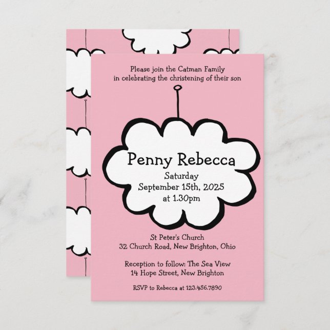 Cloud sur une invitation à baptiser à cordes (Devant / Derrière)