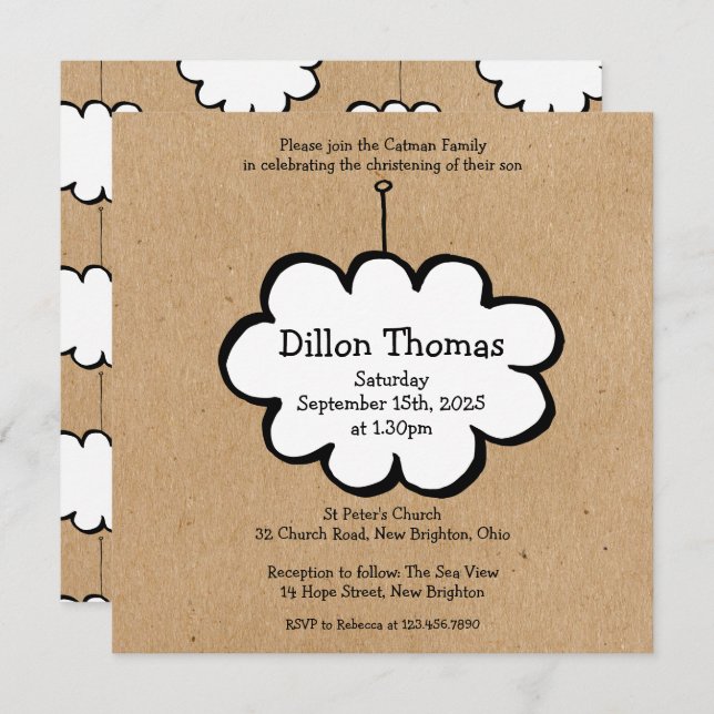 Cloud sur une invitation à baptiser à cordes (Devant / Derrière)