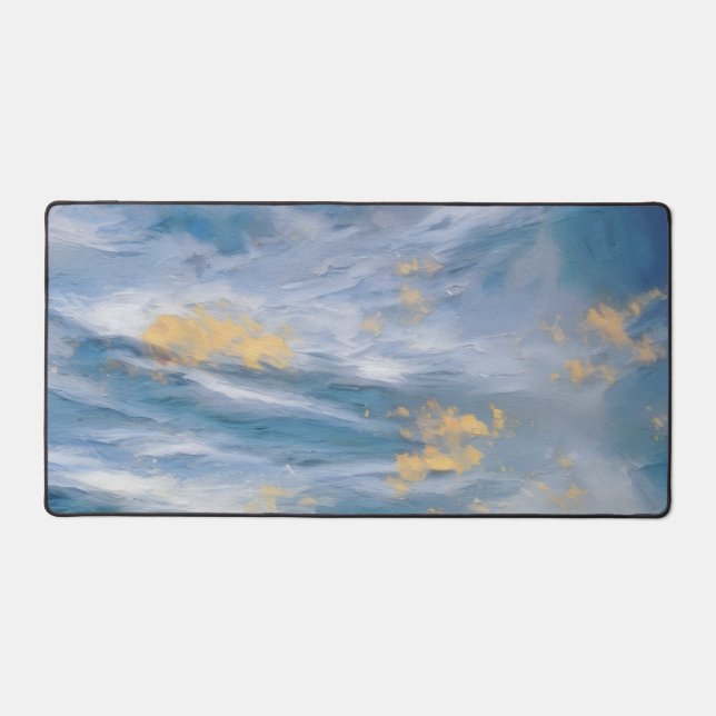 Clouds Abstract Art Blue Gold Artsy Desk Pad (Recto)
