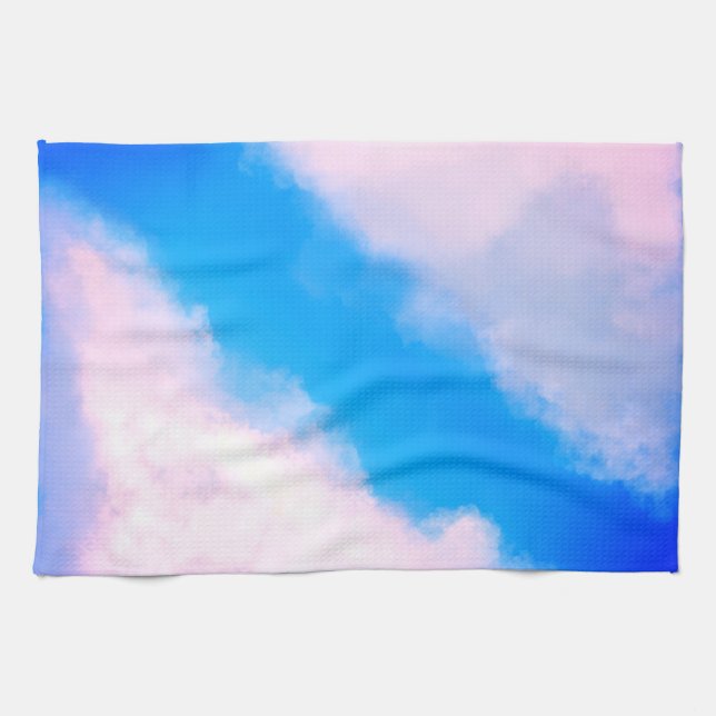 Clouds Apart - Bleu avec nuages Pinkish Serviette  (Horizontal)