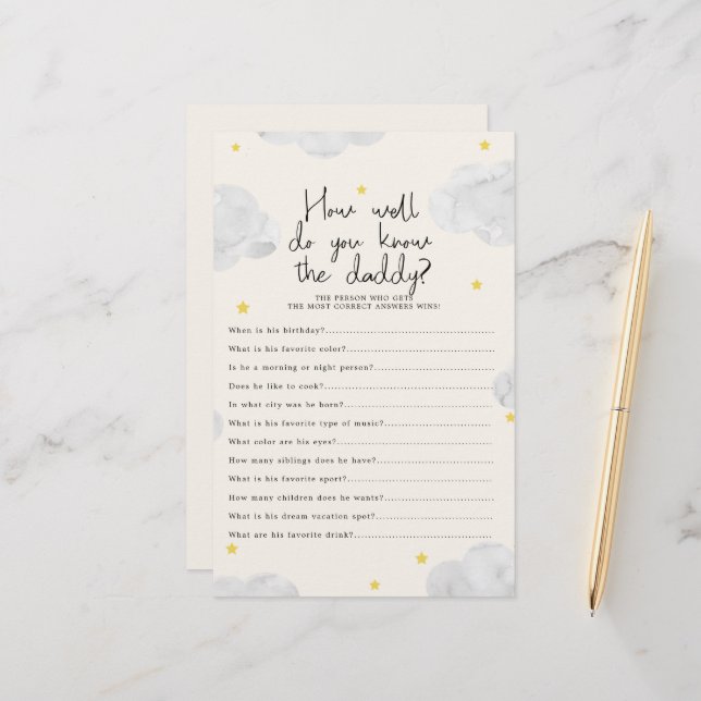 Clouds How Well You know Daddy Baby shower Game (Devant/Arrière en situation)