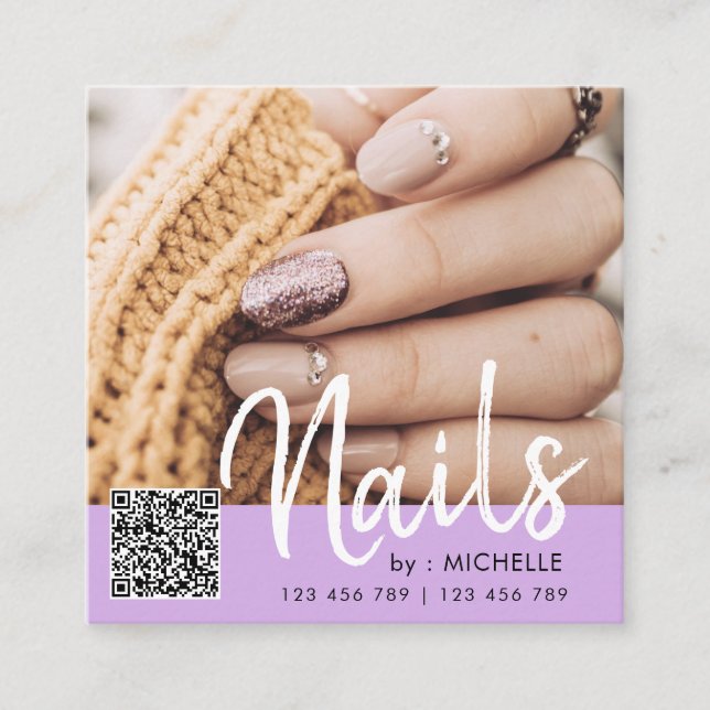 Clous de code QR violet cartes de visite photo (Devant)