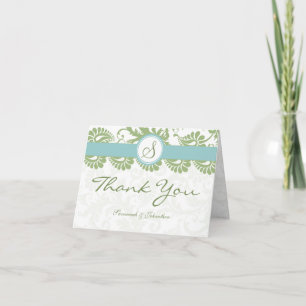 Clover et Aqua Damask Merci Cartes