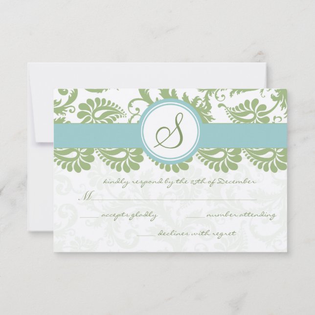 Clover Green et Aqua Mariage damassé RSVP (Dos)