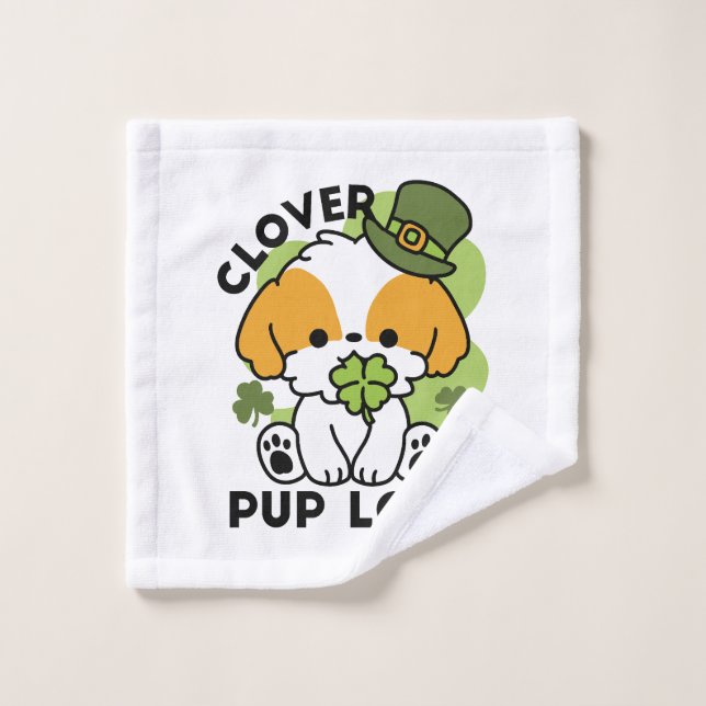 Clover Pup Love – Design de chien pour la Saint-Pa (Gant de toilette)