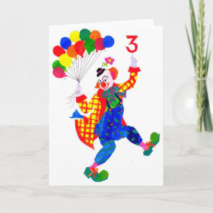 Clown 3 ans carte d'anniversaire