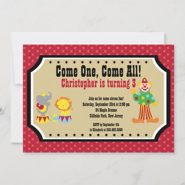Clown Circus Invitations à la fête d'anniversaire (Devant)