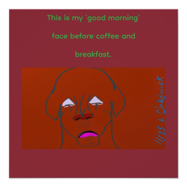 Clown-Faced Dog Cartoon Sketch Glossy Poster (Devant)