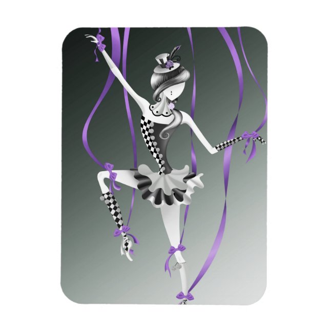 Clown Puppet Ballerina Purple Ribbon Fridge Magnet (Vertical)