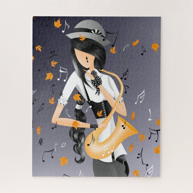 Clown saxophoniste Golden Feuilles Jigsaw Puzzle (Vertical)
