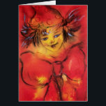 CLOWN WITH RED RIBBON<br><div class="desc">Colourful , whimsical , vibrant, artistic clown portrait with a fancy red ribbon, watercolor painting in red, yellow, brown colors inspired from Carnival of Venice.Elegant design, easy to customize with your initials and your own text.</div>