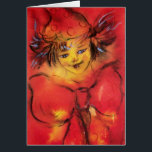 CLOWN WITH RED RIBBON<br><div class="desc">Colourful , whimsical , vibrant, artistic clown portrait with a fancy red ribbon, watercolor painting in red, yellow, brown colors inspired from Carnival of Venice.Elegant design,  easy to customize with your initials and your own text.</div>