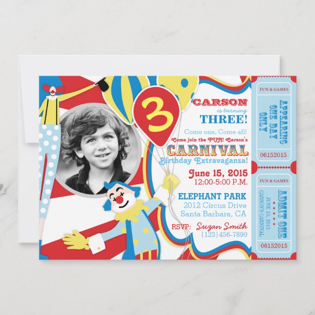 Clowns du Carnaval Invitation d'anniversaire (Devant)