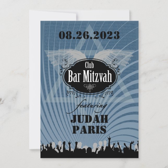 Club Bar Mitzvah Navy Blue Invitation Judah (Devant)