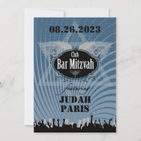 Club Bar Mitzvah Navy Blue Invitation Judah
