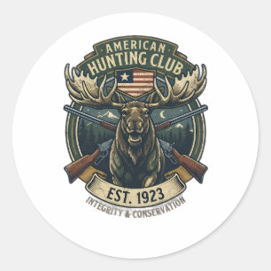 Club de Chasse Américain Autocollant Rond Élan Vin