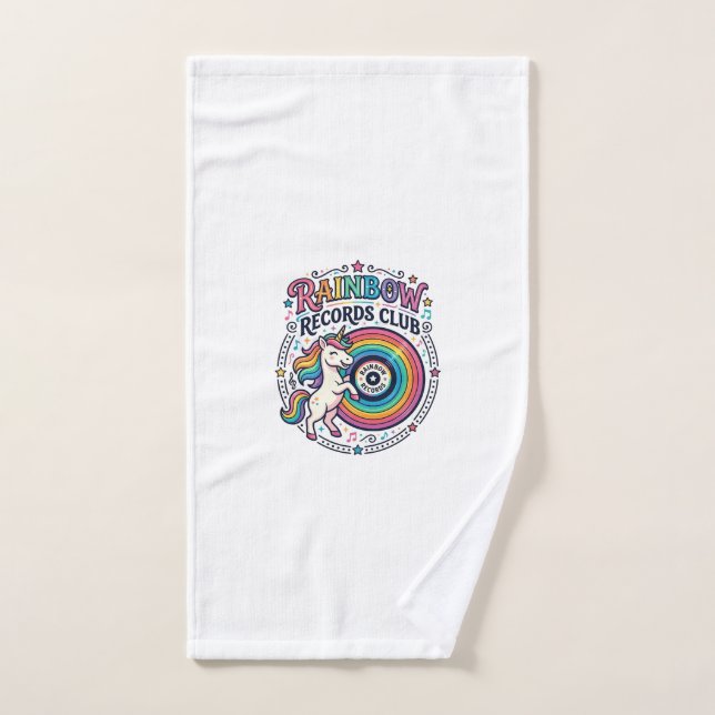 Club de disques Licorne Arc-en-ciel Fond Blanc Mig (Serviette à main)
