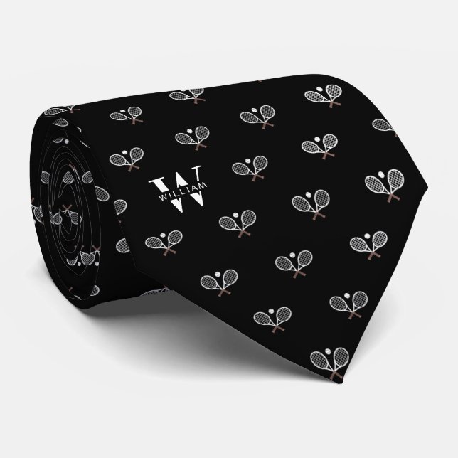 Clubs de tennis Monogramme Nom Cravate noir (Roulé)