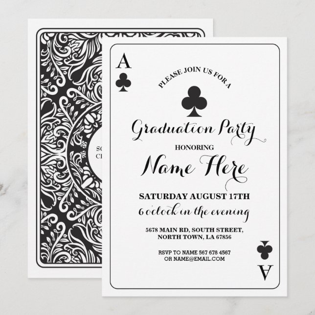 Clubs Jouer Carte Vegas Graduation Party Invitatio (Devant / Derrière)