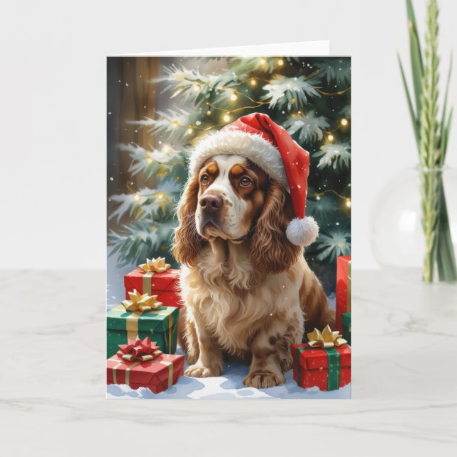Clumber Spaniel Chien Noël Carte de voeux (Devant)