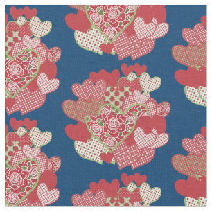 Clusters de Coeurs et Roses Rouges tissu personnal