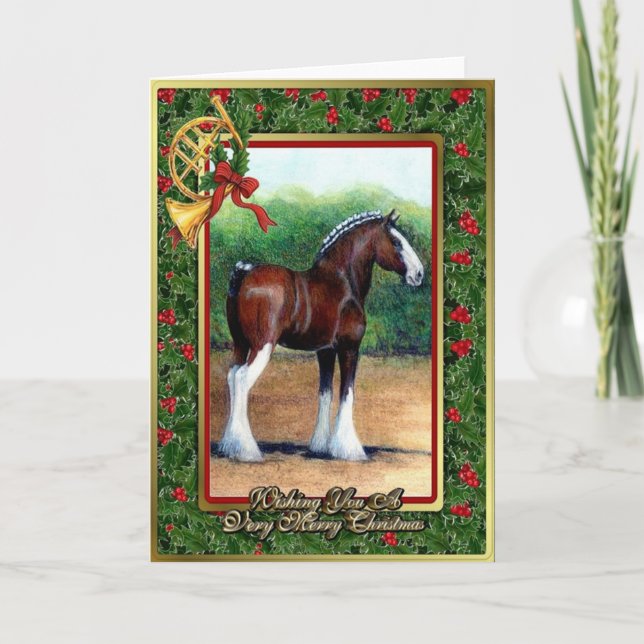 Clydesdale - Carte de Noël blanche pour Cheval (Devant)