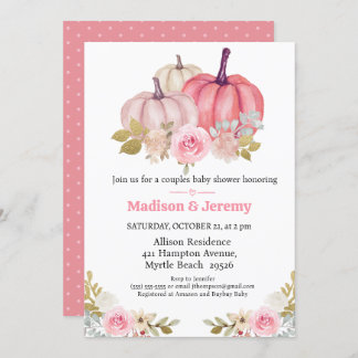 Co Ed Citrouille Rose Girls Baby shower Invitation