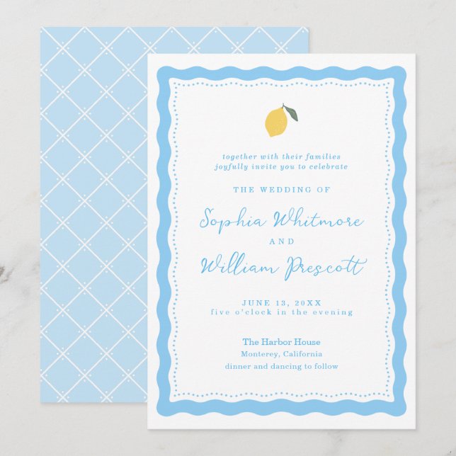 Coastal Blue Lemon Amalfi Wedding Invitation (Devant / Derrière)