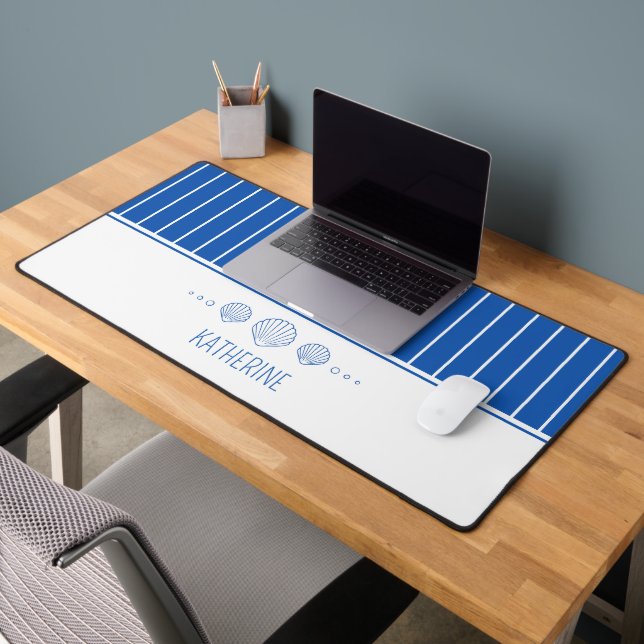 Coastal Blue Scallop Seashells Personnalisé (Bureau 2)
