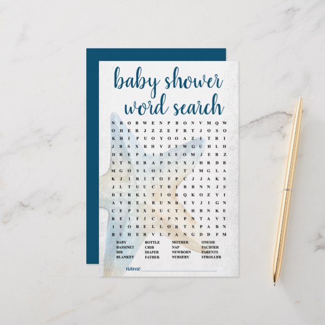 Coastal Chic | Blue Starfish Word Search Game (Devant/Arrière en situation)