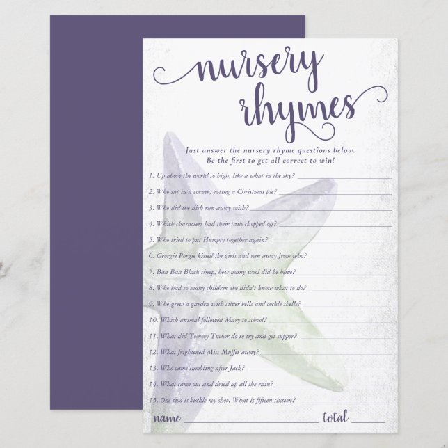 Coastal Chic | Purple Starfish Nursery Rhymes Quiz (Devant / Derrière)
