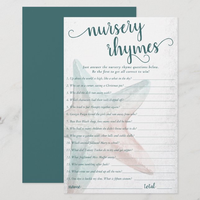 Coastal Chic | Quiz Turquoise Starfish Nursery Rhy (Devant / Derrière)
