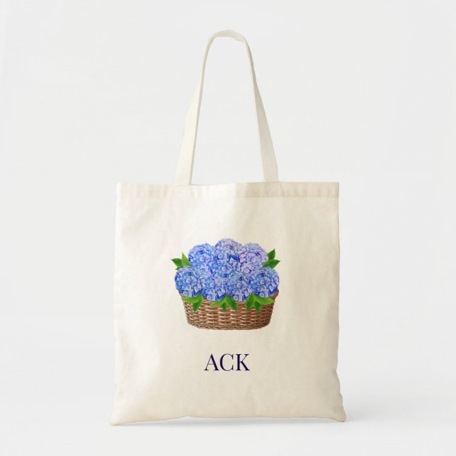 Coastal Nantucket Hydrangea Monogram Tote Bag (Devant)