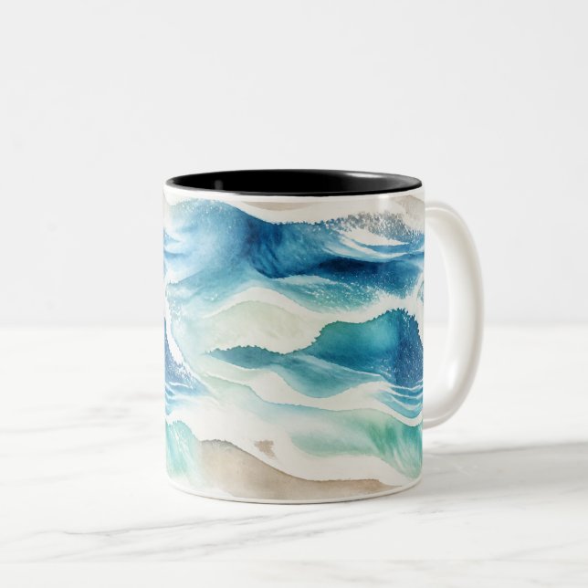 Coastal Ocean Waves Watercolor Mug  (Devant droit)