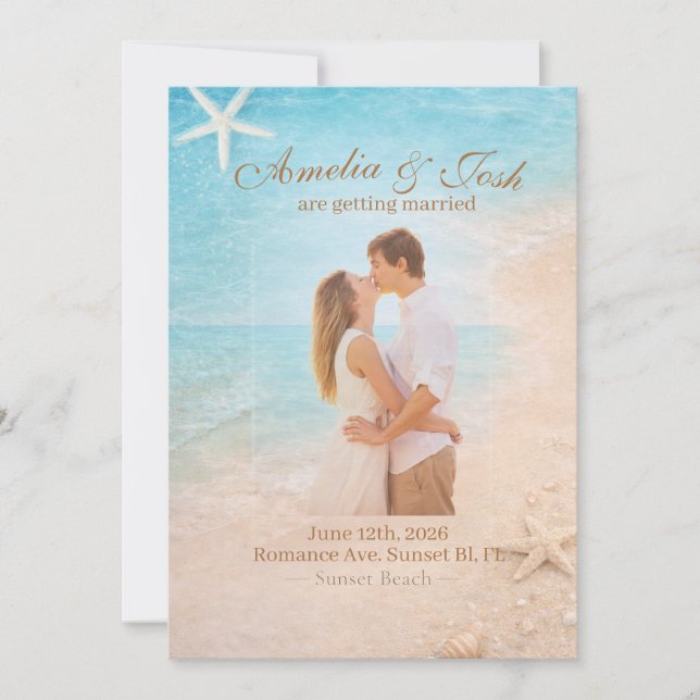 Coastal Sand & Sea Starfish wedding invitation (Devant)