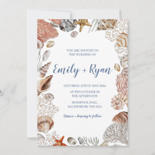 Coastal Seashell Coral Beach Mariage Invitation