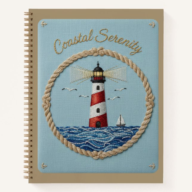 Coastal Serenity Embroidered Lighthouse Journal (Devant)