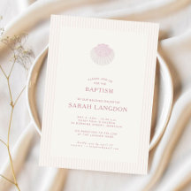 Coastal shell pink striped baptism Invitation
