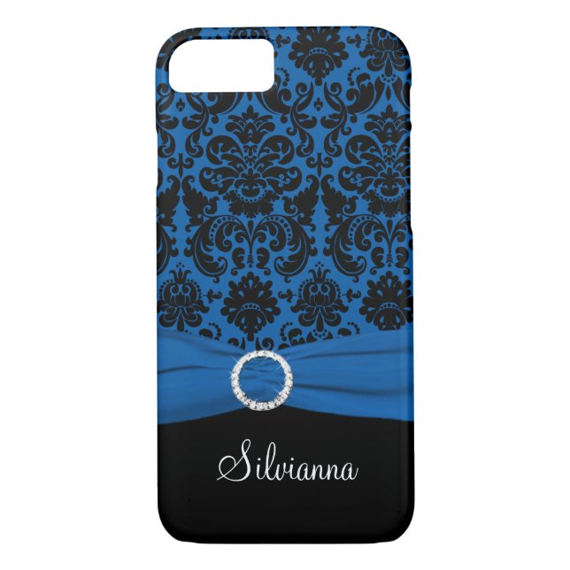 Cobalt bleu, noir, blanc Damas iPhone 7 coque (Dos)