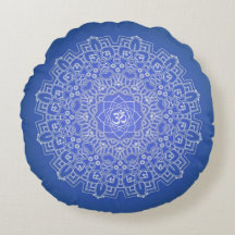 Cobalt Bleu Om Mandala Méditation Coussin rond