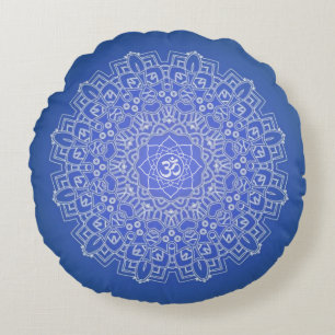 Cobalt Bleu Om Mandala Méditation Coussin rond