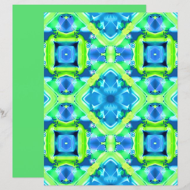 Cobalt Blue et Lime Green Tie Dye Motif (Devant / Derrière)