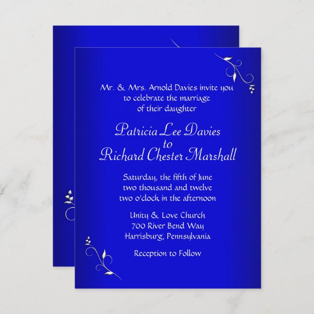 Cobalt Blue Soirée de mariage Invitation (Devant / Derrière)