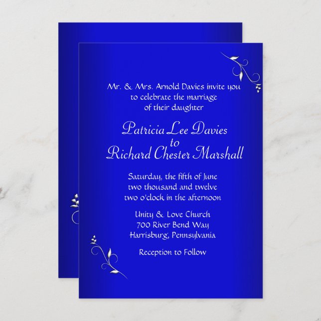 Cobalt Blue Soirée de mariage Invitation (Devant / Derrière)
