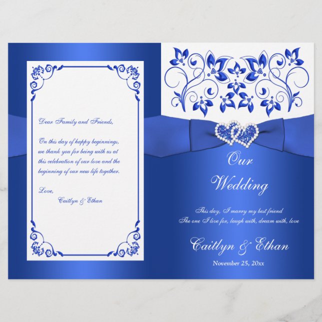 Cobalt Blue, White Floral Hearts Programme de mari (Devant)