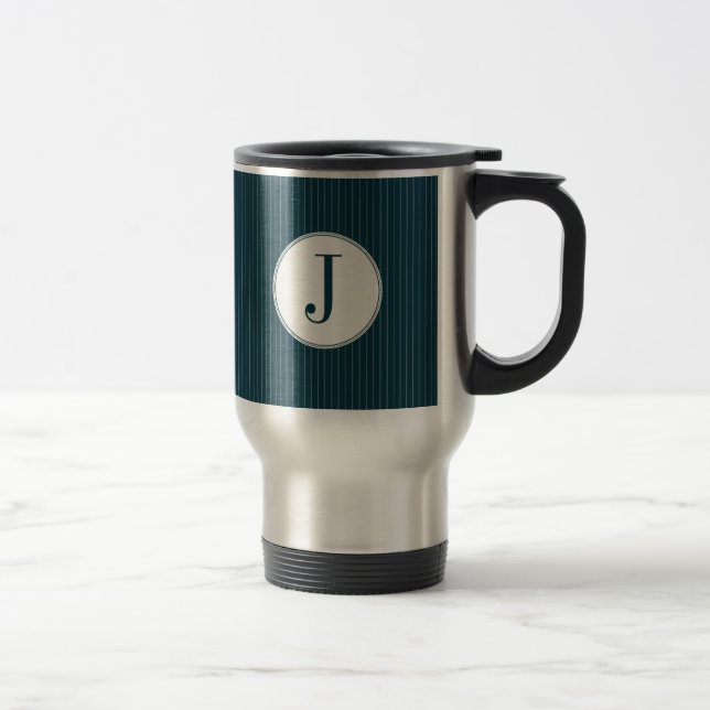 Cobalt Pinstripe monogramme simple Mug (Droit)