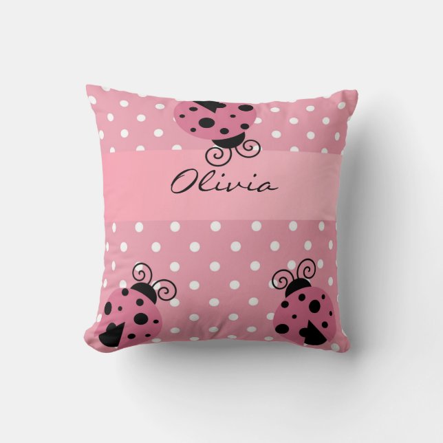 Coccinelle rose et coussin personnalisé par pois (Recto)